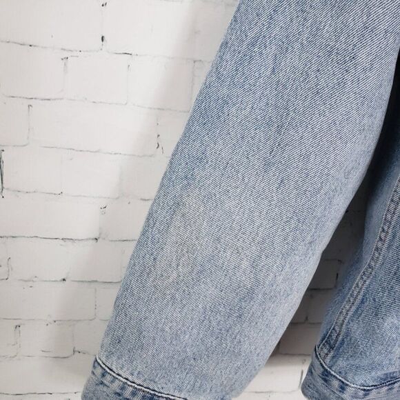 Levis Faux Fur Lined Denim Trucker Jean Jacket Size XS Oversized Anthro Blue - Picture 6 of 13